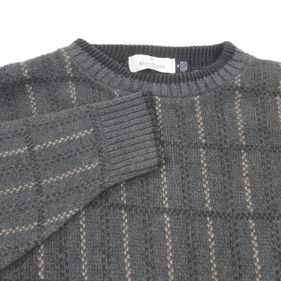 Bill Blass Sweater Mens XL Gray Plaid Knit Crewneck Pullover Boxy Grandpa - Picture 1 of 16